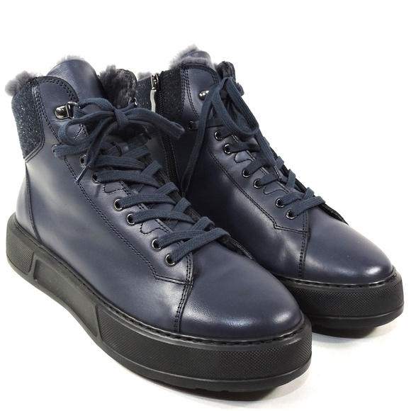 PRINCIPE DI BOLOGNA ?? MEN\'S BLUE LEATHER  COMFORT WINTER ANKLE BOOTS  42EU main image 5